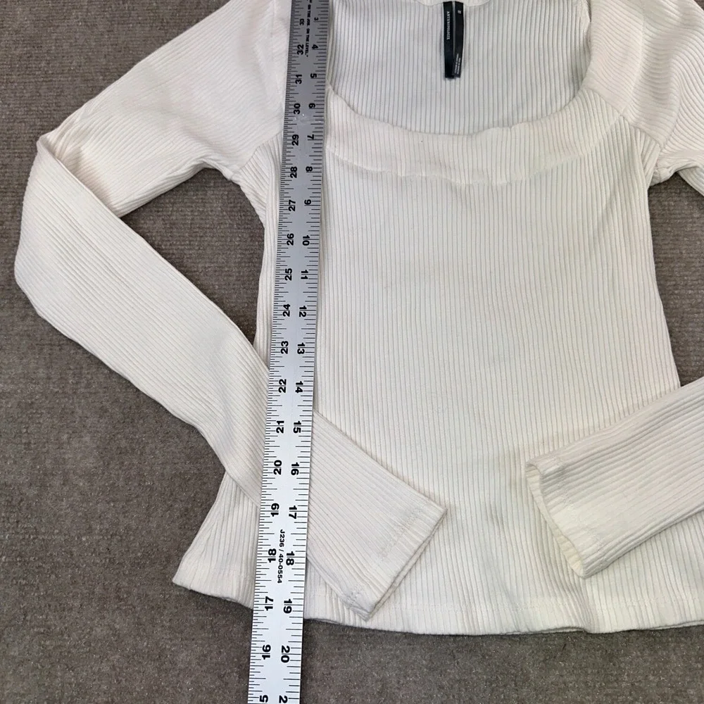 Anthropologie Ribbed Square Neck Long Sleeve Top Cream XS